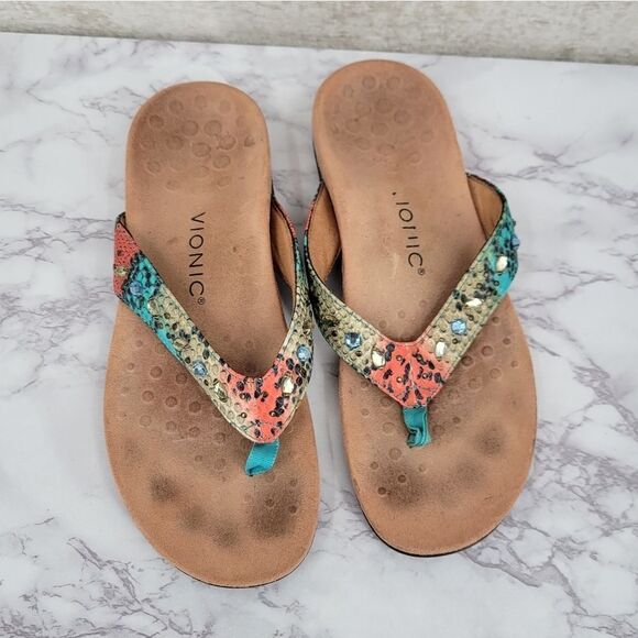 Vionic Lucia Thong Sandals Women's Size 9 Colorful Snakeskin Print - Picture 1 of 7